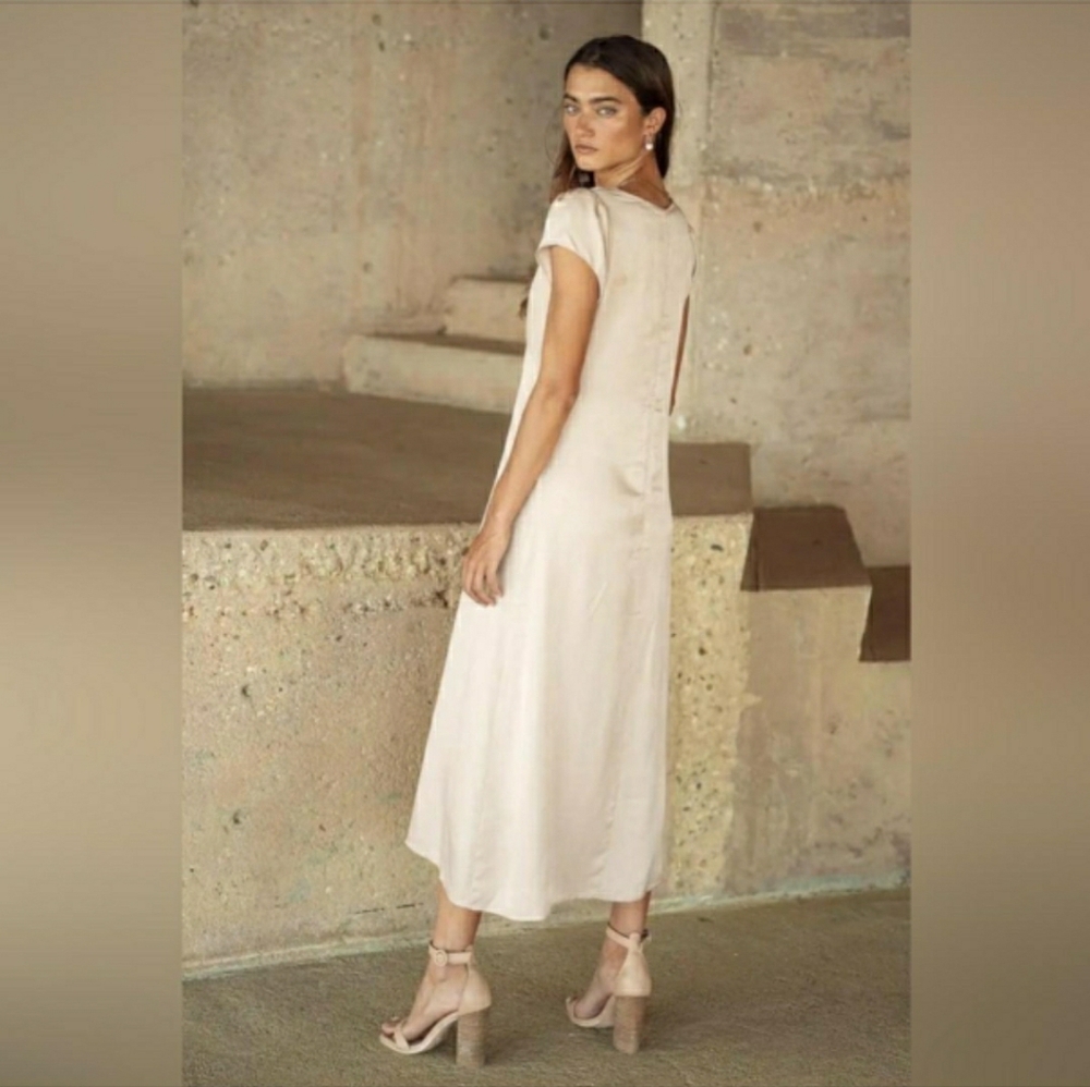 Böhme Emersyn Dress Champagne V-Neck Silky Flow Elopement Gown - Picture 4 of 13